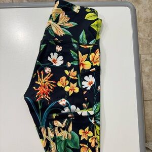 Ododos S Leggings cropped Tropical Floral High-Waisted navy